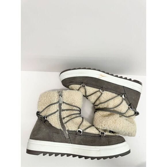 Blondo Winter Boot Size 9.5 Waterproof Gray Cream Suede Shearling Upper Lace Up - Picture 8 of 11